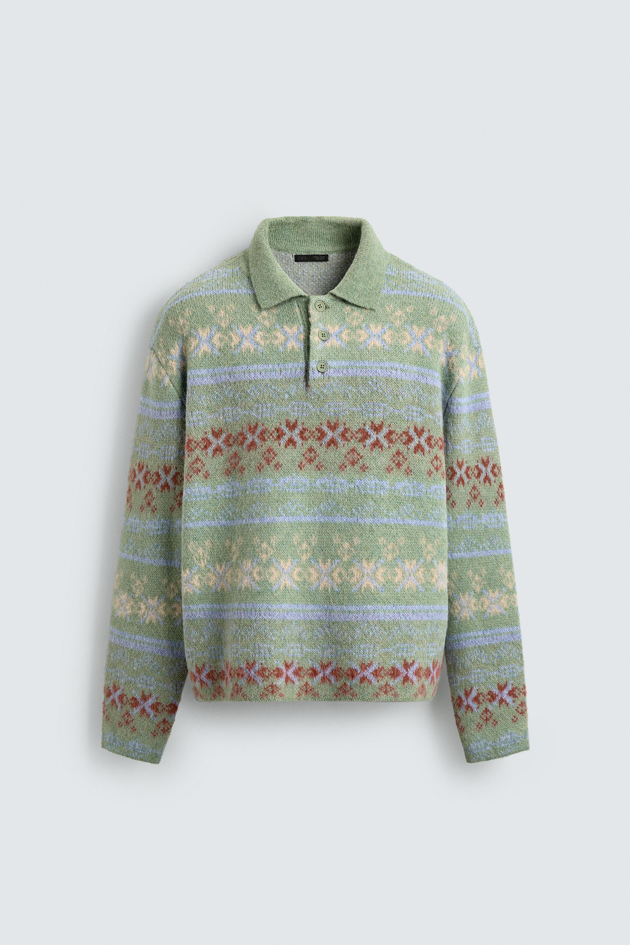 GEOMETRIC TEXTURED JACQUARD KNIT POLO SHIRT